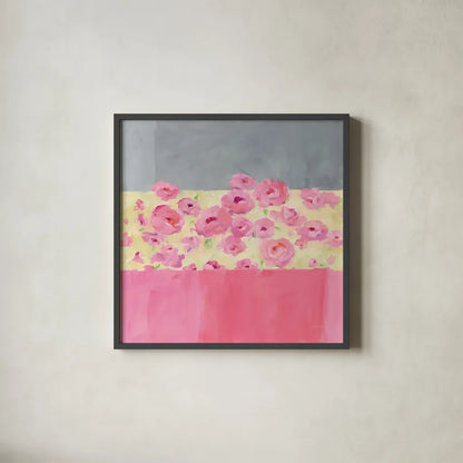 Garden Walk by Avery Tillmon. Shown in a sleek black glass frame for a contemporary gallery look. Available as an archival giclee rolled canvas, fine art paper, or poster print. SKU 36357a.