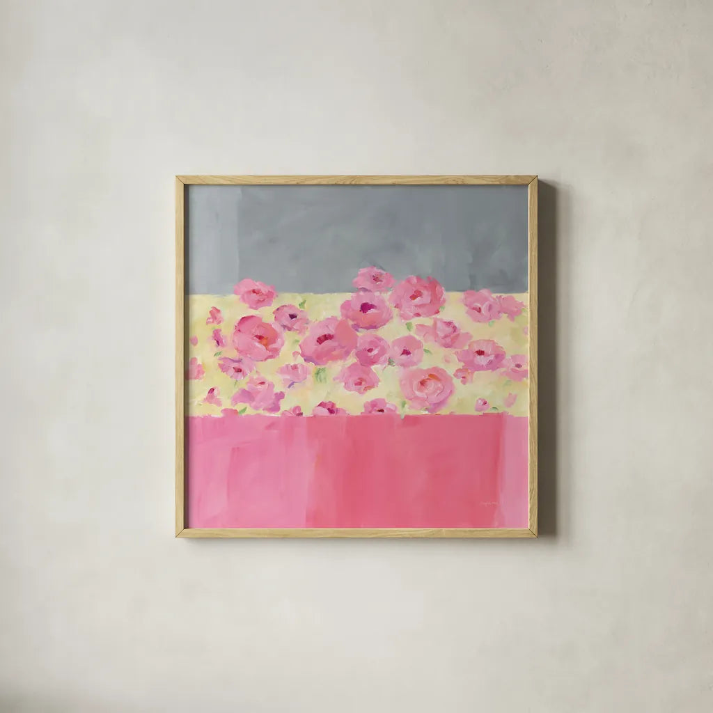 Garden Walk by Avery Tillmon. Shown in a natural wood glass frame for a timeless modern aesthetic. Available as an archival giclee rolled canvas, fine art paper, or poster print. SKU 36357a.