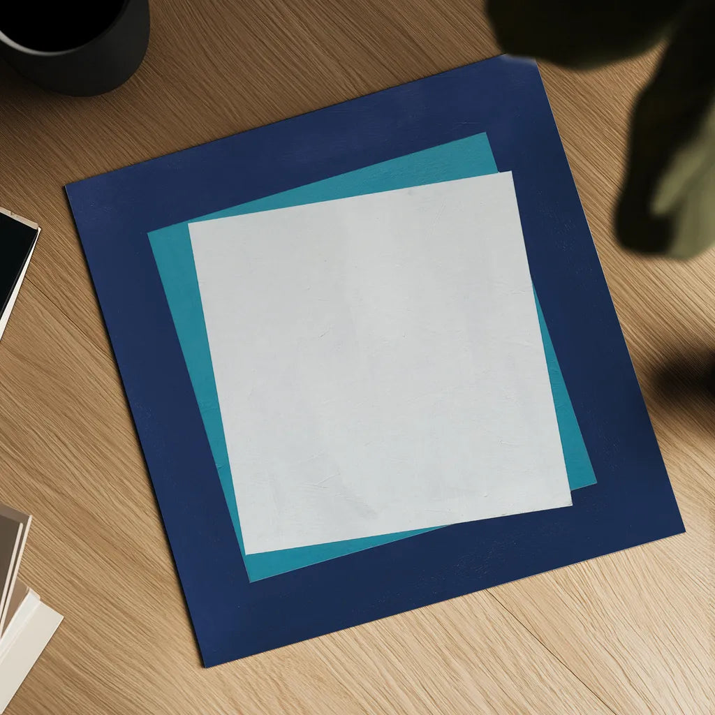 Geo Core Blue by Avery Tillmon. Shown as a detailed flat fine art print, highlighting archival giclee quality. Available as an archival giclee rolled canvas, fine art paper, or poster print. SKU 72254a.