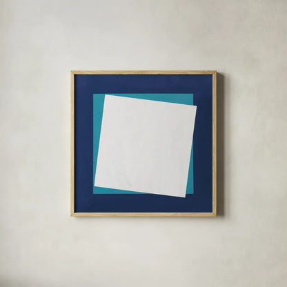 Geo Core Blue by Avery Tillmon. Shown in a natural wood glass frame for a timeless modern aesthetic. Available as an archival giclee rolled canvas, fine art paper, or poster print. SKU 72254a.