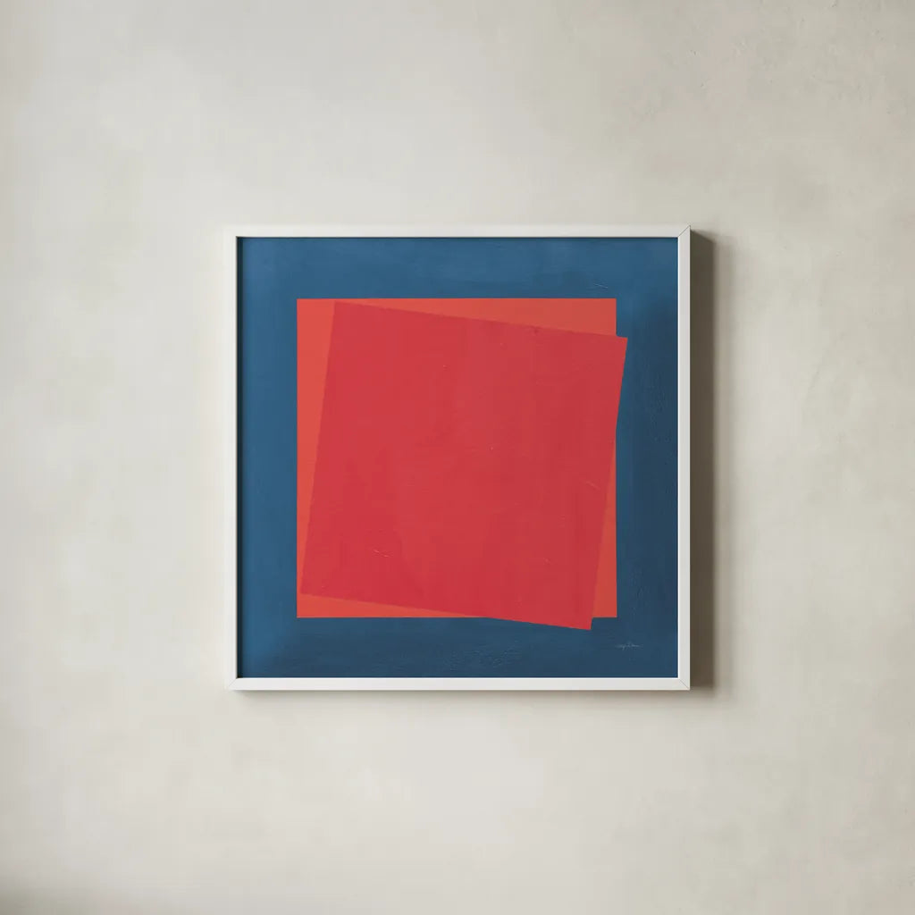 Geo Core Bright by Avery Tillmon. Shown in a crisp white glass frame for a clean and minimalist style. Available as an archival giclee rolled canvas, fine art paper, or poster print. SKU 79769a.