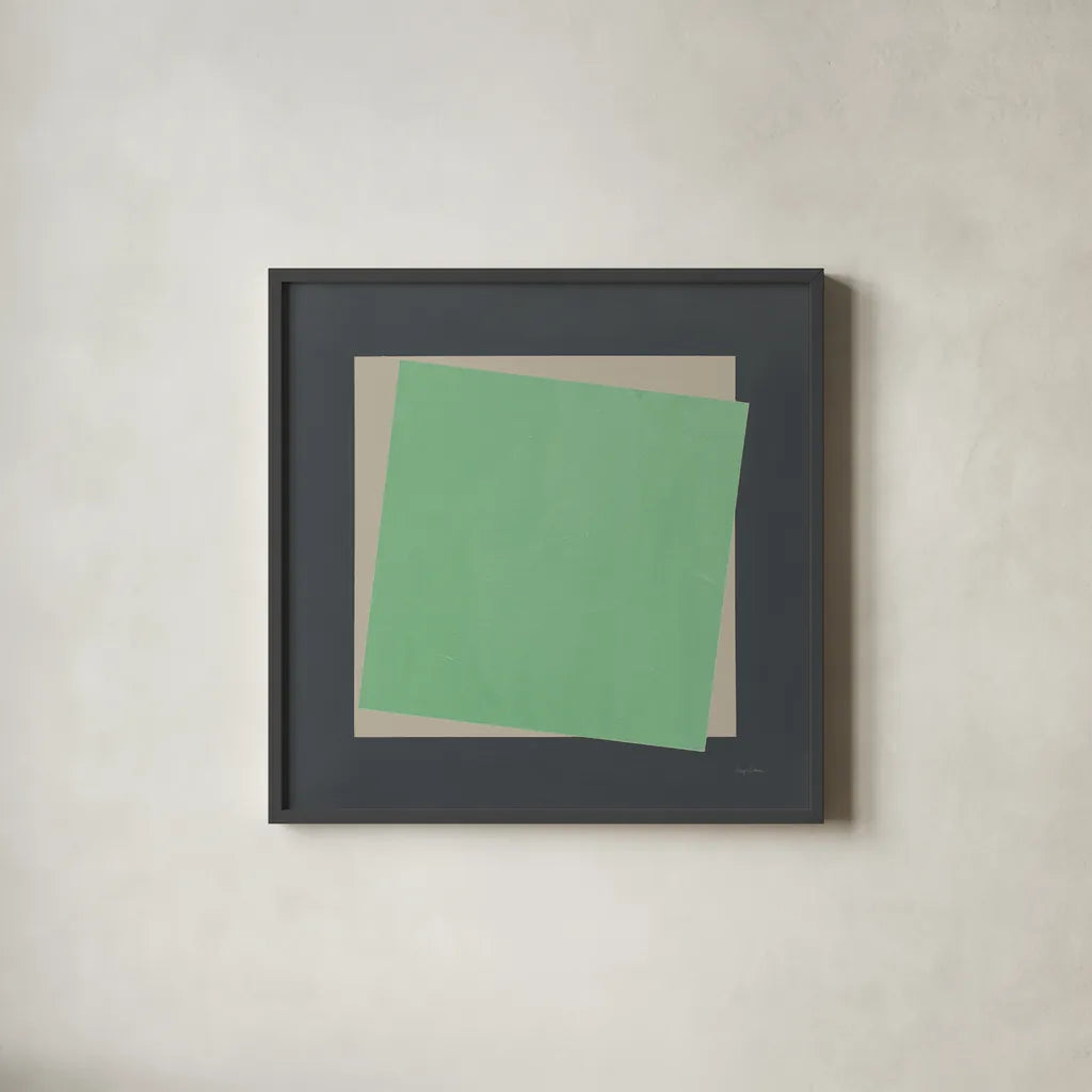 Geo Core Green by Avery Tillmon. Shown in a sleek black glass frame for a contemporary gallery look. Available as an archival giclee rolled canvas, fine art paper, or poster print. SKU 79770a.