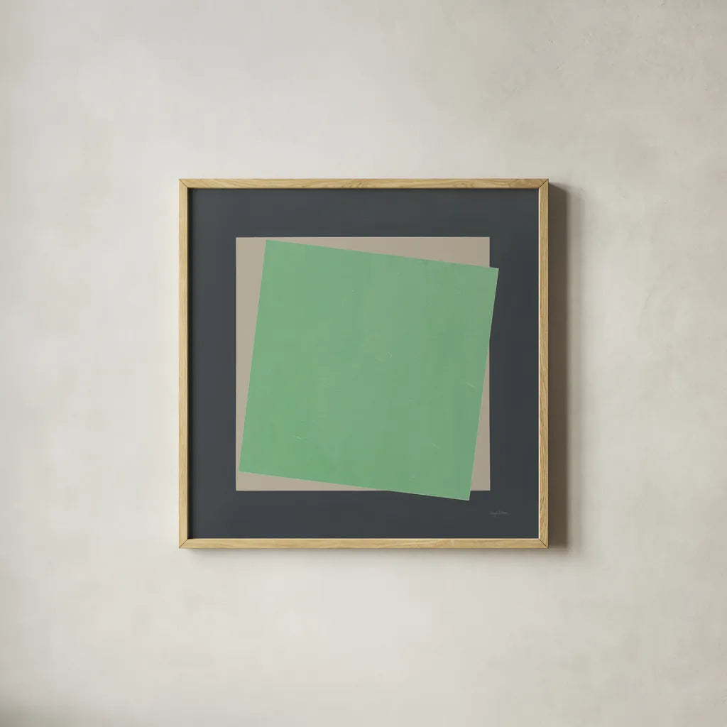 Geo Core Green by Avery Tillmon. Shown in a natural wood glass frame for a timeless modern aesthetic. Available as an archival giclee rolled canvas, fine art paper, or poster print. SKU 79770a.