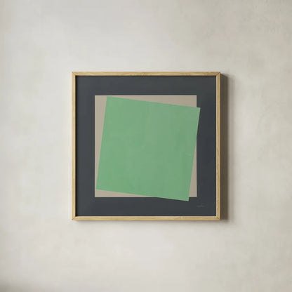 Geo Core Green by Avery Tillmon. Shown in a natural wood glass frame for a timeless modern aesthetic. Available as an archival giclee rolled canvas, fine art paper, or poster print. SKU 79770a.