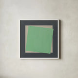 Geo Core Green by Avery Tillmon. Shown in a crisp white glass frame for a clean and minimalist style. Available as an archival giclee rolled canvas, fine art paper, or poster print. SKU 79770a.