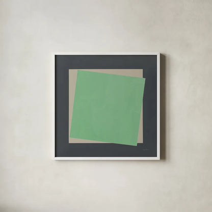 Geo Core Green by Avery Tillmon. Shown in a crisp white glass frame for a clean and minimalist style. Available as an archival giclee rolled canvas, fine art paper, or poster print. SKU 79770a.