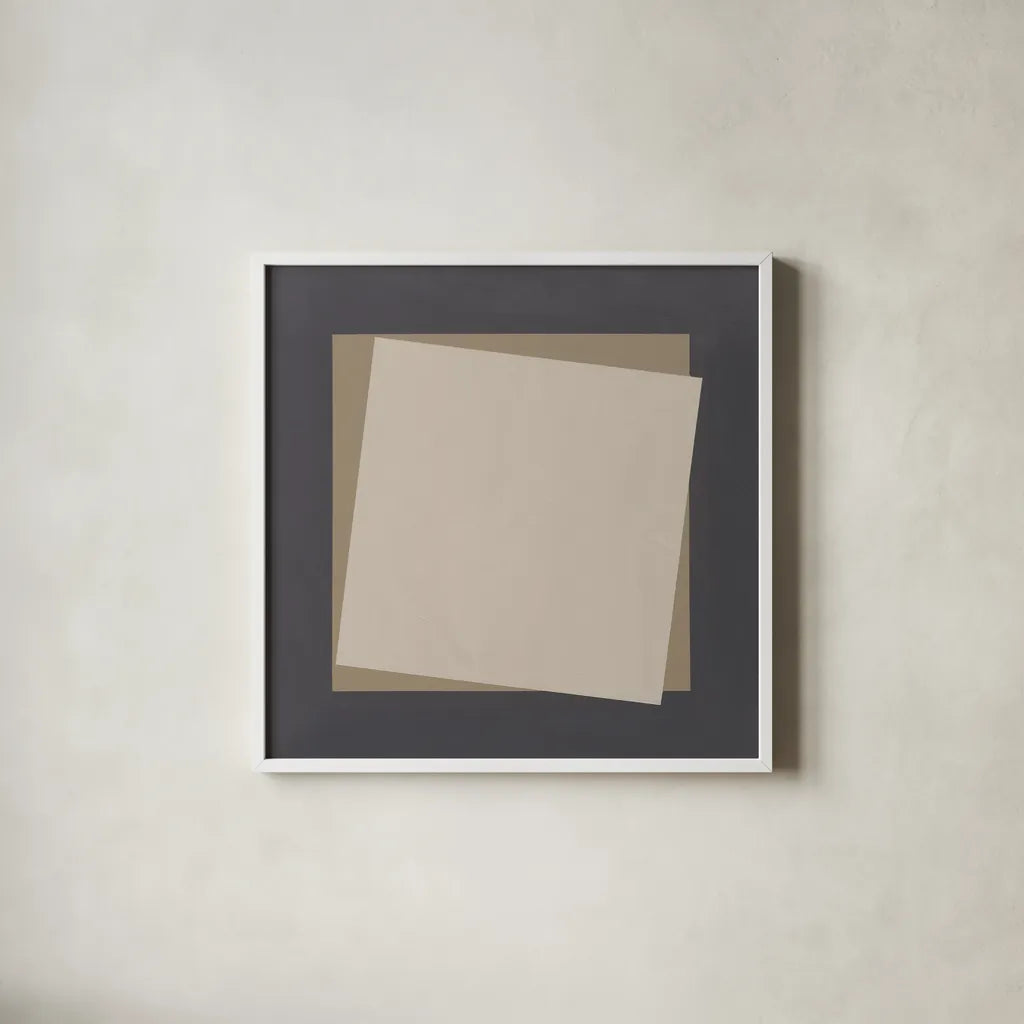 Geo Natural Core by Avery Tillmon. Shown in a crisp white glass frame for a clean and minimalist style. Available as an archival giclee rolled canvas, fine art paper, or poster print. SKU 68393a.