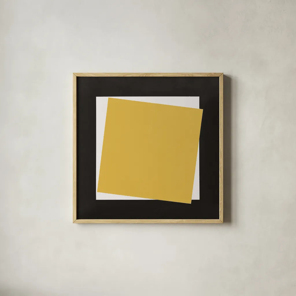 Geo Natural Core Yellow Crosby by Avery Tillmon. Shown in a natural wood glass frame for a timeless modern aesthetic. Available as an archival giclee rolled canvas, fine art paper, or poster print. SKU 87984a.