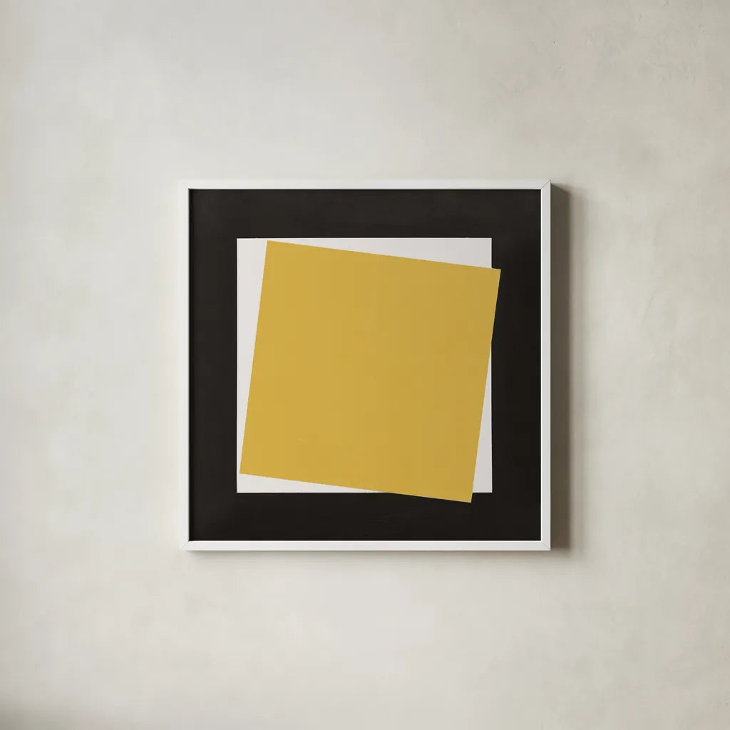 Geo Natural Core Yellow Crosby by Avery Tillmon. Shown in a crisp white glass frame for a clean and minimalist style. Available as an archival giclee rolled canvas, fine art paper, or poster print. SKU 87984a.