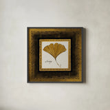 Gilded Ginkgo by Avery Tillmon. Shown in a sleek black glass frame for a contemporary gallery look. Available as an archival giclee rolled canvas, fine art paper, or poster print. SKU 8571a.