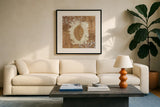 Gilded Leaf II by Avery Tillmon. Displayed in a glass frame with matte in a clean modern living room. Available as an archival giclee rolled canvas, fine art paper, or poster print. SKU 17830a.