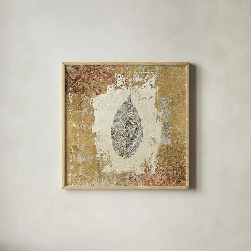 Gilded Leaf III by Avery Tillmon. Shown in a natural wood glass frame for a timeless modern aesthetic. Available as an archival giclee rolled canvas, fine art paper, or poster print. SKU 17831a.