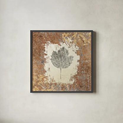 Gilded Leaf V by Avery Tillmon. Shown in a sleek black glass frame for a contemporary gallery look. Available as an archival giclee rolled canvas, fine art paper, or poster print. SKU 17832a.