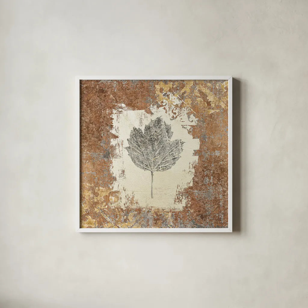 Gilded Leaf V by Avery Tillmon. Shown in a crisp white glass frame for a clean and minimalist style. Available as an archival giclee rolled canvas, fine art paper, or poster print. SKU 17832a.