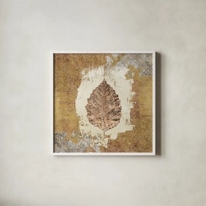 Gilded Leaf VI by Avery Tillmon. Shown in a crisp white glass frame for a clean and minimalist style. Available as an archival giclee rolled canvas, fine art paper, or poster print. SKU 17833a.