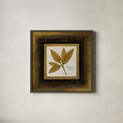 Gilded Mountain Laurel by Avery Tillmon. Shown in a sleek black glass frame for a contemporary gallery look. Available as an archival giclee rolled canvas, fine art paper, or poster print. SKU 8572a.