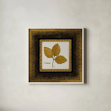 Gilded Viburnum by Avery Tillmon. Shown in a crisp white glass frame for a clean and minimalist style. Available as an archival giclee rolled canvas, fine art paper, or poster print. SKU 8570a.