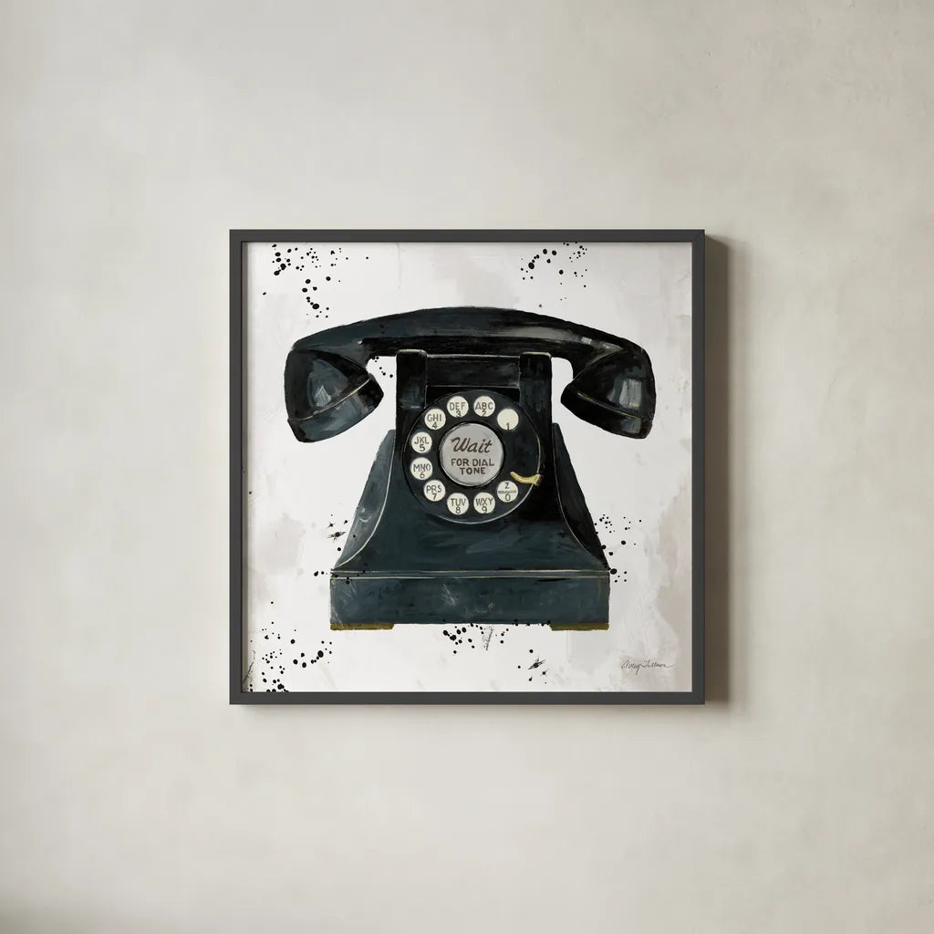 Graffiti Telephone by Avery Tillmon. Shown in a sleek black glass frame for a contemporary gallery look. Available as an archival giclee rolled canvas, fine art paper, or poster print. SKU 72773a.