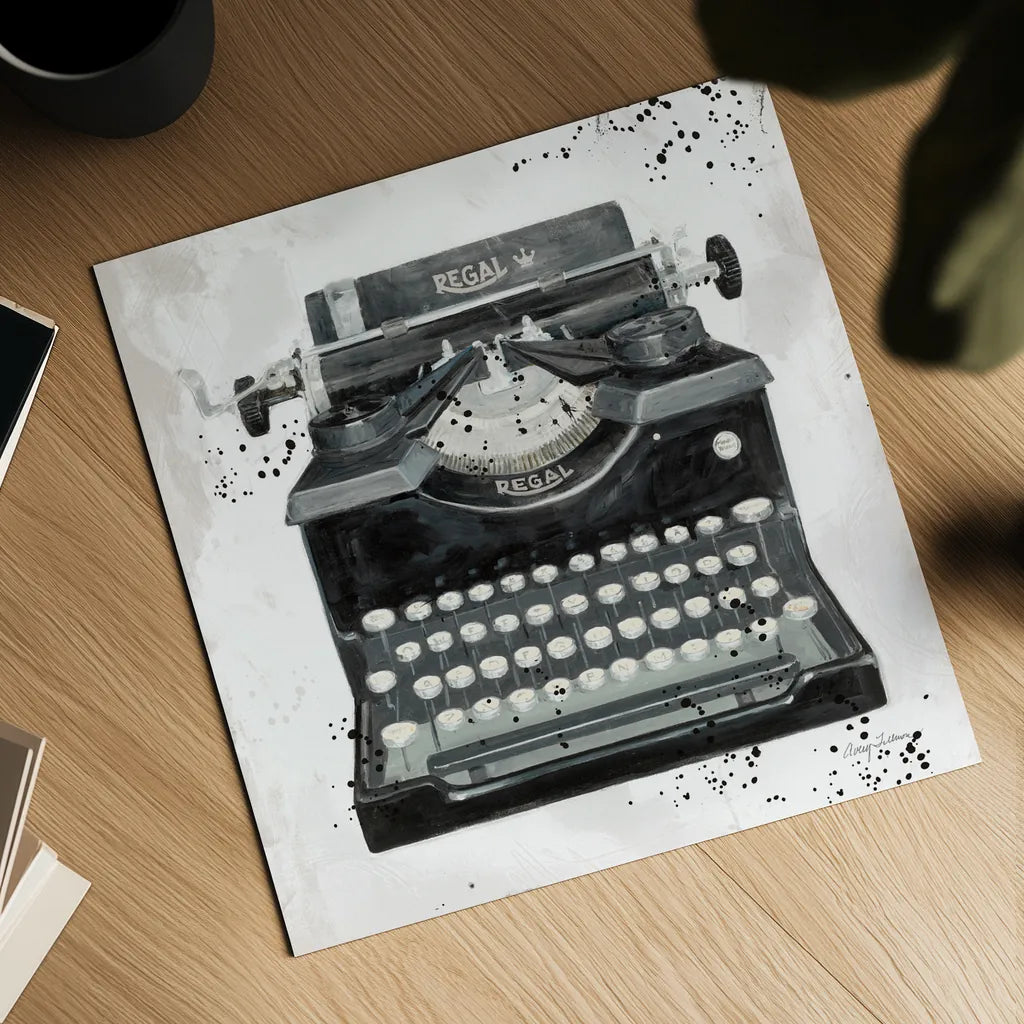 Graffiti Typewriter by Avery Tillmon. Shown as a detailed flat fine art print, highlighting archival giclee quality. Available as an archival giclee rolled canvas, fine art paper, or poster print. SKU 72774a.