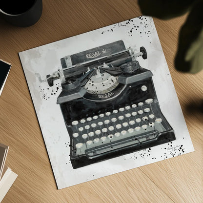 Graffiti Typewriter by Avery Tillmon. Shown as a detailed flat fine art print, highlighting archival giclee quality. Available as an archival giclee rolled canvas, fine art paper, or poster print. SKU 72774a.