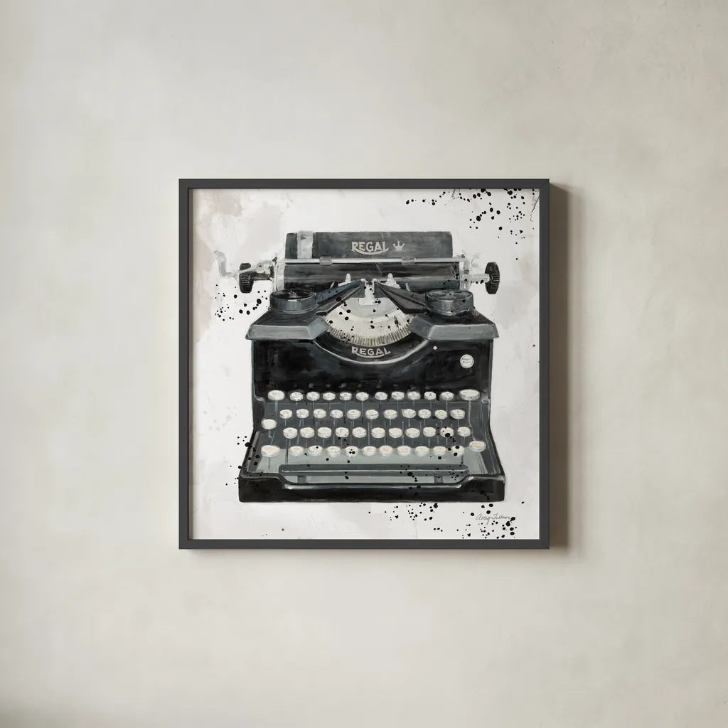 Graffiti Typewriter by Avery Tillmon. Shown in a sleek black glass frame for a contemporary gallery look. Available as an archival giclee rolled canvas, fine art paper, or poster print. SKU 72774a.