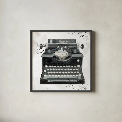 Graffiti Typewriter by Avery Tillmon. Shown in a sleek black glass frame for a contemporary gallery look. Available as an archival giclee rolled canvas, fine art paper, or poster print. SKU 72774a.