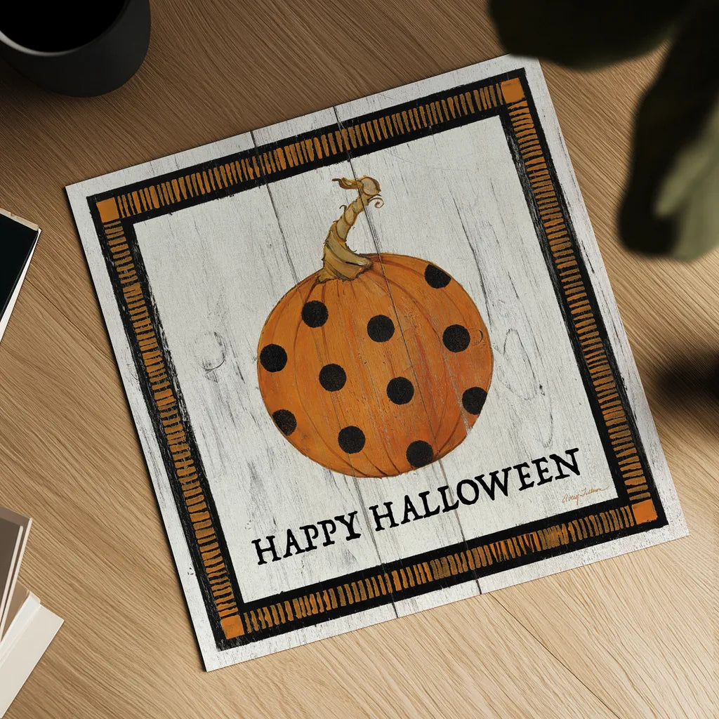Happy Halloween Pumpkin by Avery Tillmon. Shown as a detailed flat fine art print, highlighting archival giclee quality. Available as an archival giclee rolled canvas, fine art paper, or poster print. SKU 57886a.