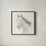 Horace Neutral Dark Mane by Avery Tillmon. Shown in a sleek black glass frame for a contemporary gallery look. Available as an archival giclee rolled canvas, fine art paper, or poster print. SKU 41264a.