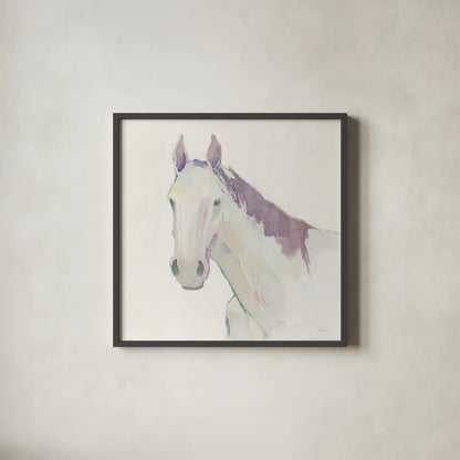 Horace Neutral Dark Mane by Avery Tillmon. Shown in a sleek black glass frame for a contemporary gallery look. Available as an archival giclee rolled canvas, fine art paper, or poster print. SKU 41264a.