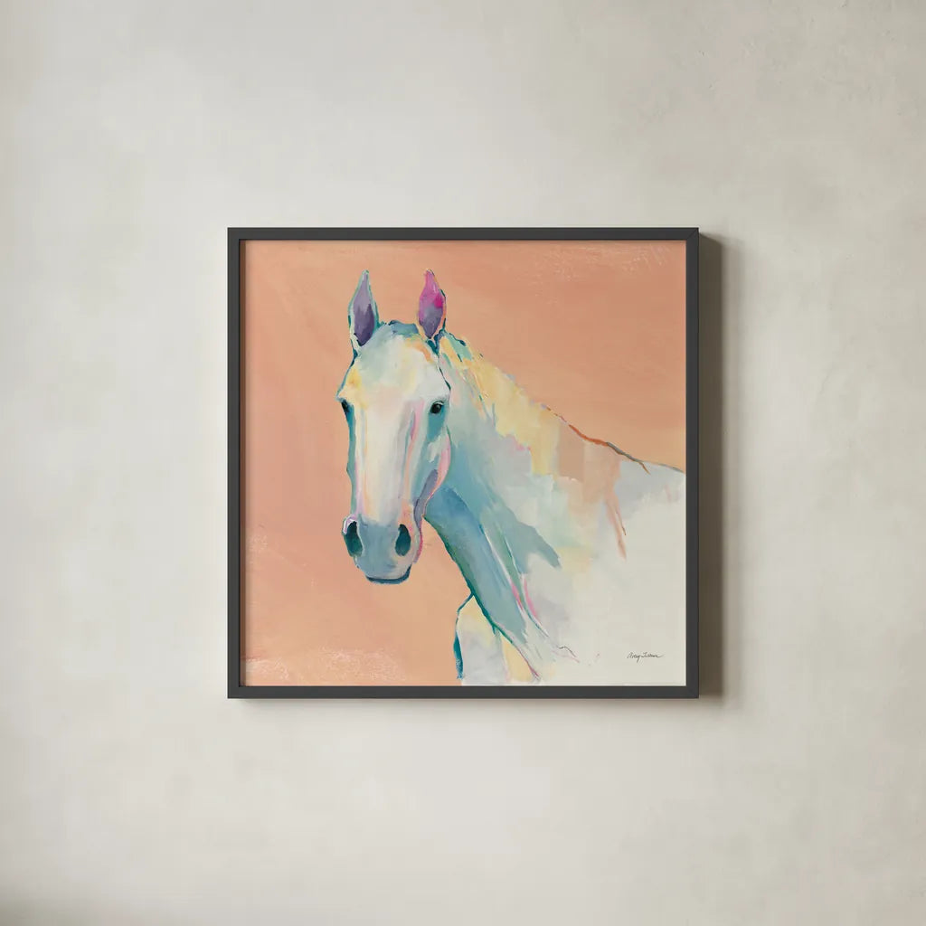 Horace on Pink by Avery Tillmon. Shown in a sleek black glass frame for a contemporary gallery look. Available as an archival giclee rolled canvas, fine art paper, or poster print. SKU 69164a.