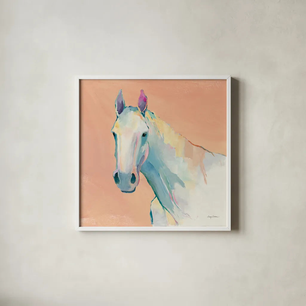 Horace on Pink by Avery Tillmon. Shown in a crisp white glass frame for a clean and minimalist style. Available as an archival giclee rolled canvas, fine art paper, or poster print. SKU 69164a.