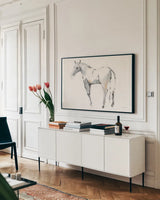 Horse III by Avery Tillmon. shown as a framed stretched canvas in a living room above a console. Available as a archival giclee rolled canvas, fine art paper, or poster print. SKU 49691i.
