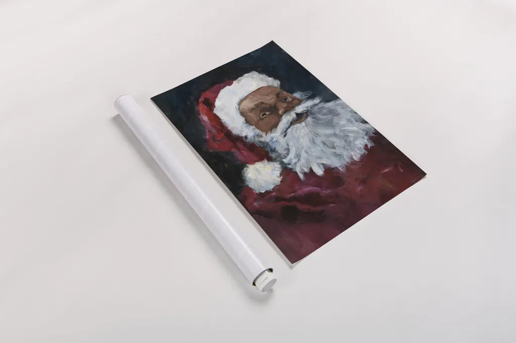 Jolly Santa II Crop by Avery Tillmon. shown as a rolled paper print. Available as archival giclee rolled canvas, fine art paper, or poster print. SKU 66453h.