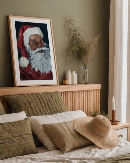 Jolly Santa II Crop by Avery Tillmon. shown as a paper print in a natural frame. Available as a archival giclee rolled canvas, fine art paper, or poster print. SKU 66453h.