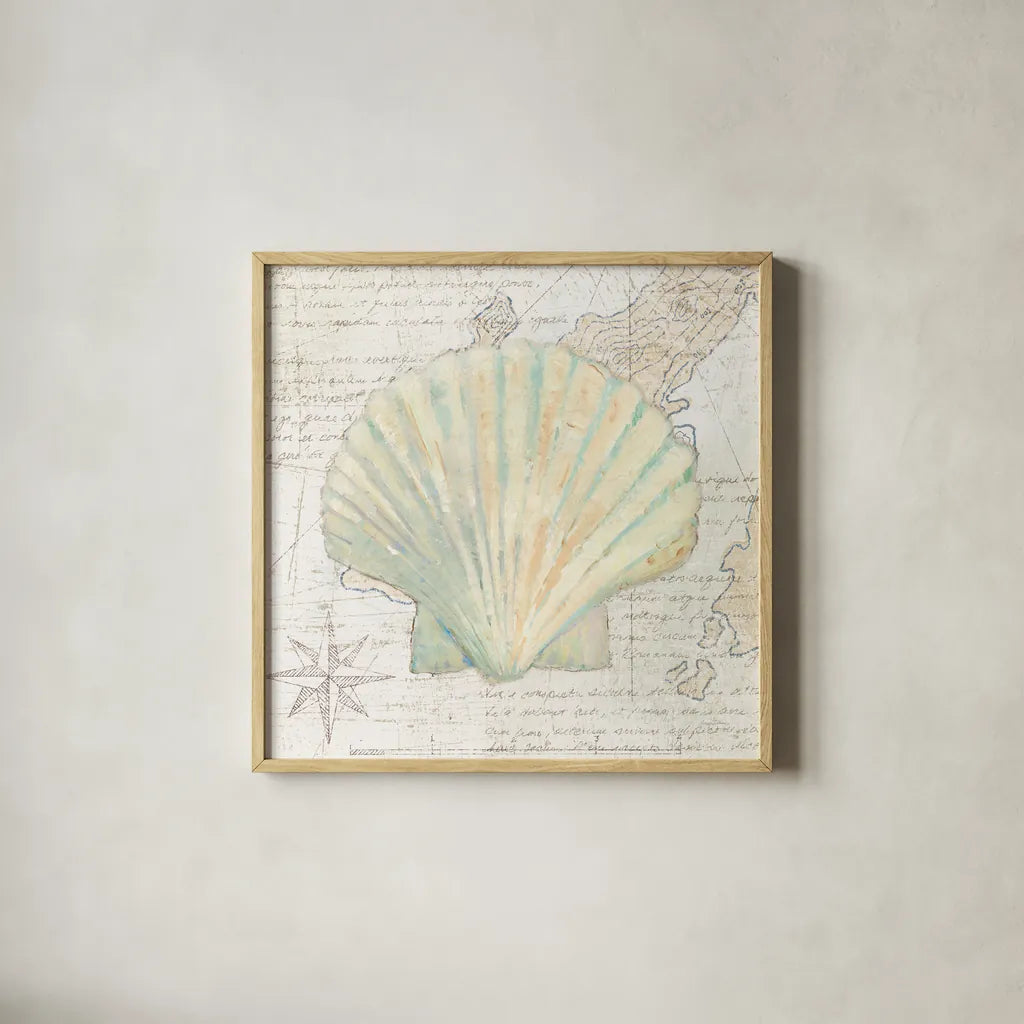 La Mer I Map by Avery Tillmon. Shown in a natural wood glass frame for a timeless modern aesthetic. Available as an archival giclee rolled canvas, fine art paper, or poster print. SKU 73101a.