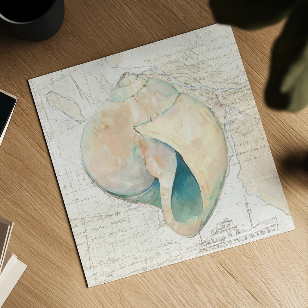 La Mer II Seashore Map by Avery Tillmon. Shown as a detailed flat fine art print, highlighting archival giclee quality. Available as an archival giclee rolled canvas, fine art paper, or poster print. SKU 73102a.
