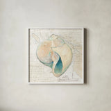 La Mer II Seashore Map by Avery Tillmon. Shown in a crisp white glass frame for a clean and minimalist style. Available as an archival giclee rolled canvas, fine art paper, or poster print. SKU 73102a.