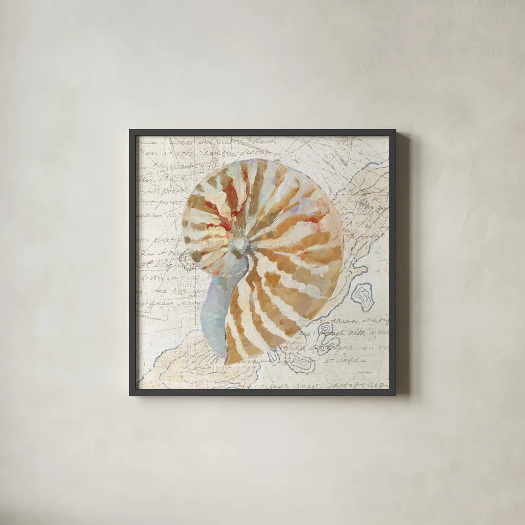 La Mer III Sand Map by Avery Tillmon. Shown in a sleek black glass frame for a contemporary gallery look. Available as an archival giclee rolled canvas, fine art paper, or poster print. SKU 73103a.