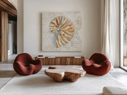 La Mer III Sand Map by Avery Tillmon. Shown as extra-large giant wall art in a modern living room. Available as an archival giclee rolled canvas, fine art paper, or poster print. SKU 73103a.