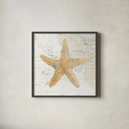 La Mer IV Beach Map by Avery Tillmon. Shown in a sleek black glass frame for a contemporary gallery look. Available as an archival giclee rolled canvas, fine art paper, or poster print. SKU 73104a.