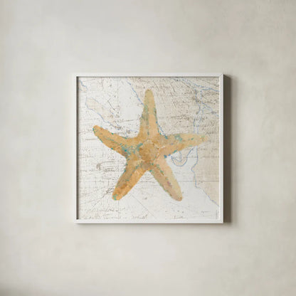La Mer IV Beach Map by Avery Tillmon. Shown in a crisp white glass frame for a clean and minimalist style. Available as an archival giclee rolled canvas, fine art paper, or poster print. SKU 73104a.