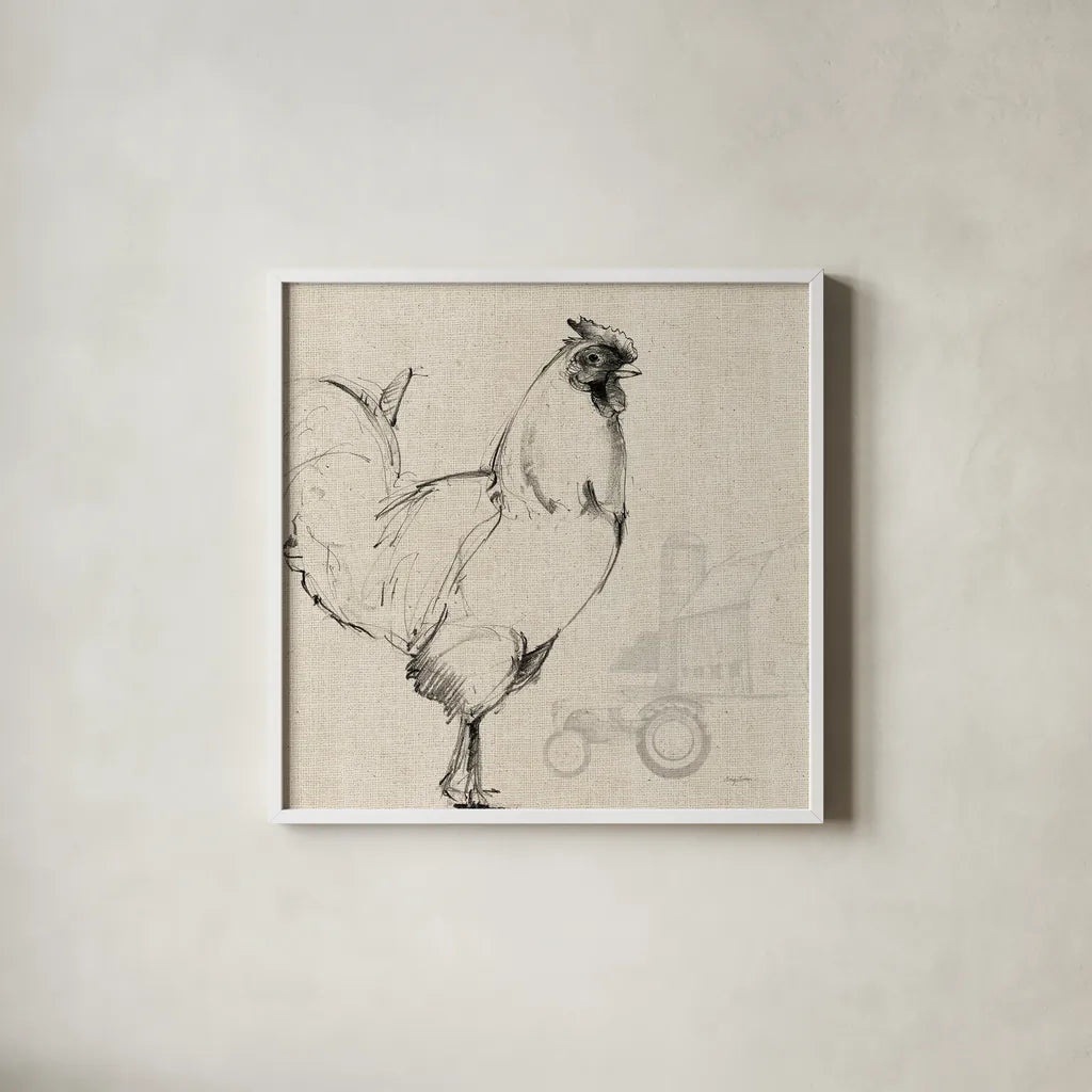 Life at Home I on Burlap by Avery Tillmon. Shown in a crisp white glass frame for a clean and minimalist style. Available as an archival giclee rolled canvas, fine art paper, or poster print. SKU 101485a.