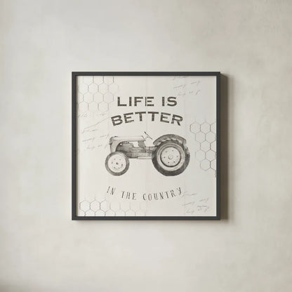 Life at Home II on Chicken Wire Background by Avery Tillmon. Shown in a sleek black glass frame for a contemporary gallery look. Available as an archival giclee rolled canvas, fine art paper, or poster print. SKU 54163a.