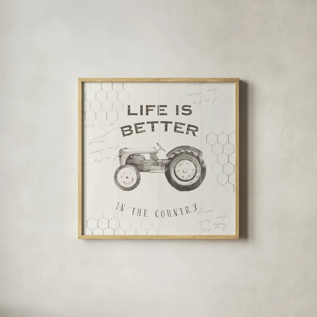 Life at Home II on Chicken Wire Background by Avery Tillmon. Shown in a natural wood glass frame for a timeless modern aesthetic. Available as an archival giclee rolled canvas, fine art paper, or poster print. SKU 54163a.