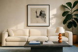 Life at Home VI on Burlap by Avery Tillmon. Displayed in a glass frame with matte in a clean modern living room. Available as an archival giclee rolled canvas, fine art paper, or poster print. SKU 101486a.
