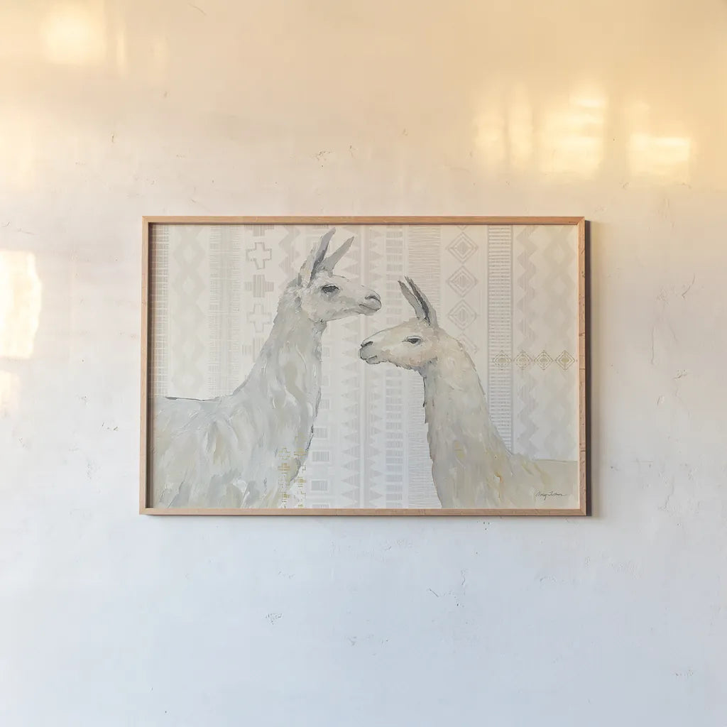 Llama Land I by Avery Tillmon. shown as a paper print in a natural frame. Available as a archival giclee rolled canvas, fine art paper, or poster print. SKU 42267i.