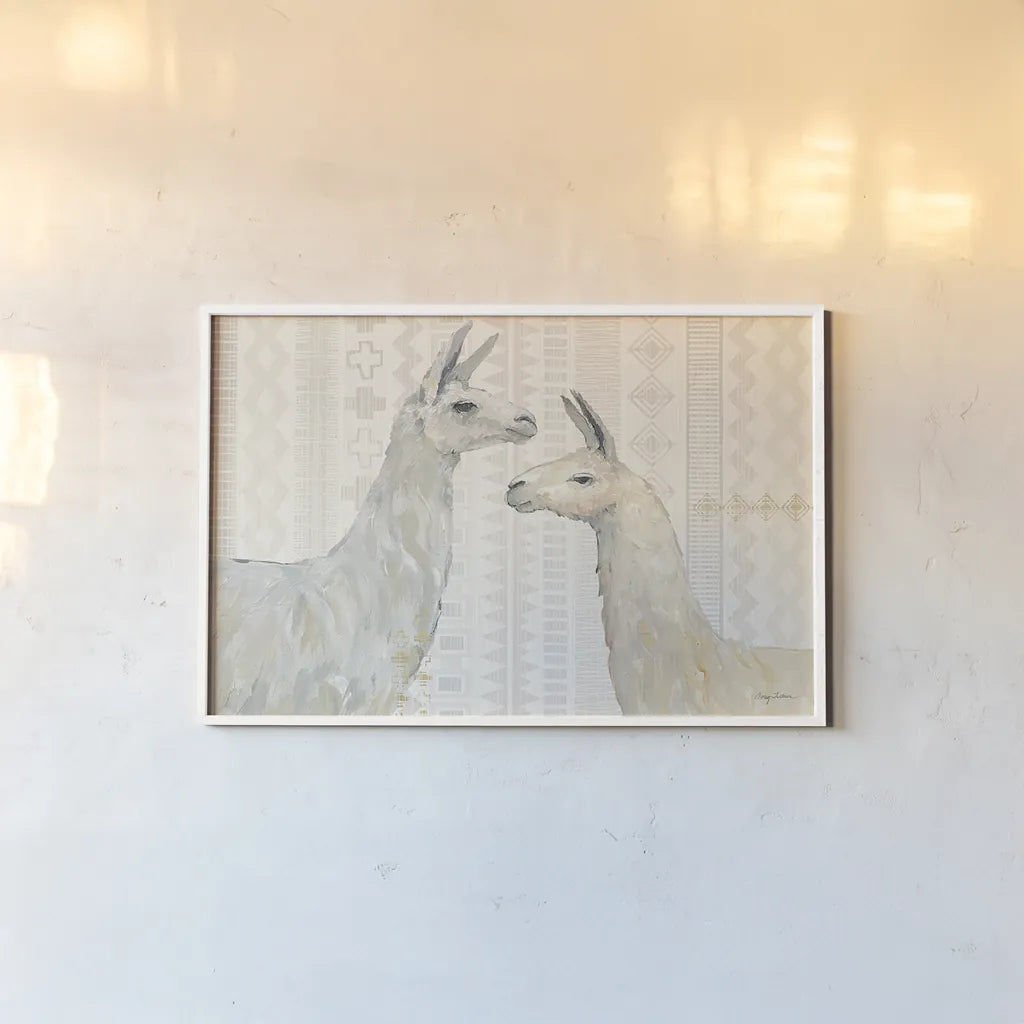 Llama Land I by Avery Tillmon. shown as a paper print in a white frame. Available as a archival giclee rolled canvas, fine art paper, or poster print. SKU 42267i.