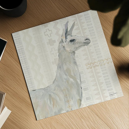 Llama Land II by Avery Tillmon. Shown as a detailed flat fine art print, highlighting archival giclee quality. Available as an archival giclee rolled canvas, fine art paper, or poster print. SKU 42268a.