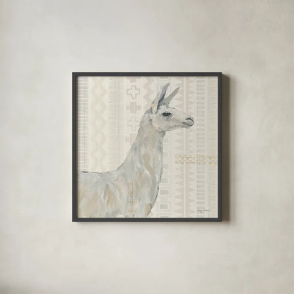 Llama Land II by Avery Tillmon. Shown in a sleek black glass frame for a contemporary gallery look. Available as an archival giclee rolled canvas, fine art paper, or poster print. SKU 42268a.