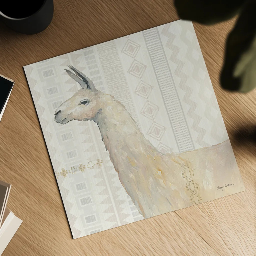 Llama Land III by Avery Tillmon. Shown as a detailed flat fine art print, highlighting archival giclee quality. Available as an archival giclee rolled canvas, fine art paper, or poster print. SKU 42269a.